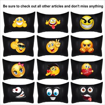 Auto Nackenkissen 20x30cm Nackenpolster Leder Schwarz mit Druck Design Smiley